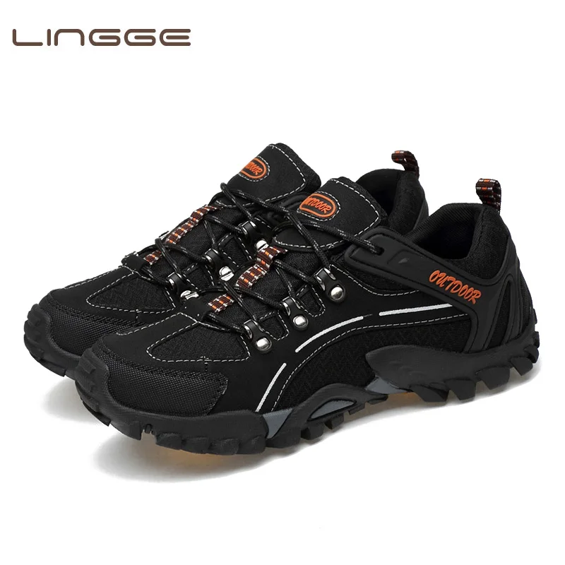 

LINGGE Waterproof Shoes For Men Suede Mountain Climbing Shoes Quality Outdoor Trekking Shoes Breathable Male Winter Boots