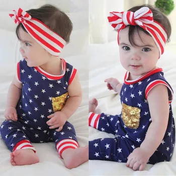 

Infant Baby Boys&Girls 4th of July Stars Striped Patriotic Romper