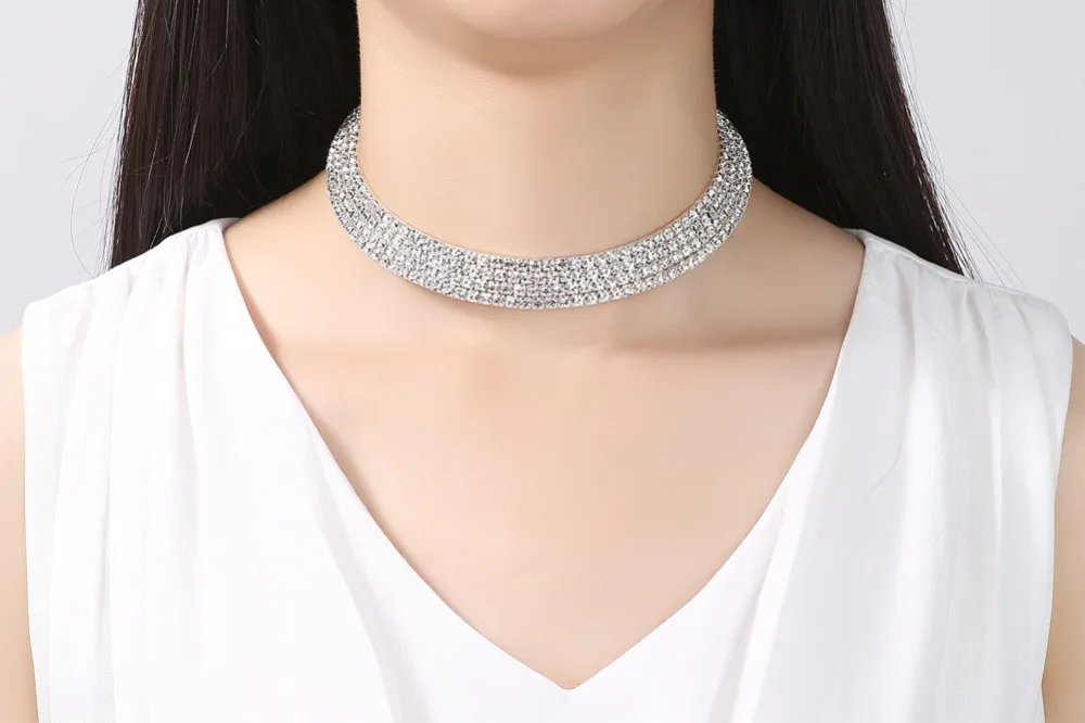 SHOSIXUAN Mecresh Classic Rhinestone Choker Necklace for Women Silver Color Party Prom Wedding Jewelr (4)