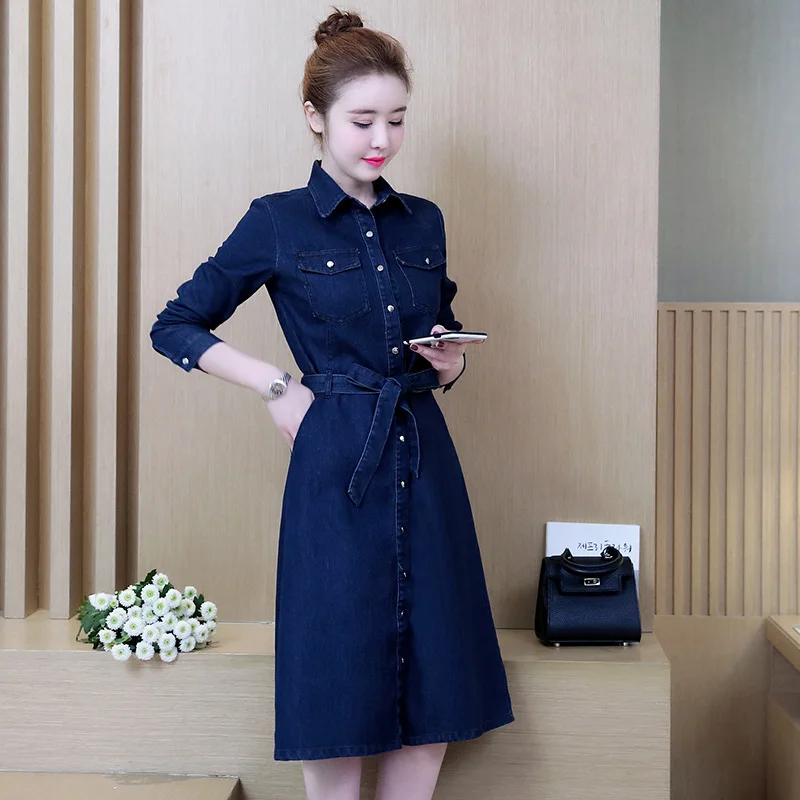 

Women fashion full sleeve long denim dress