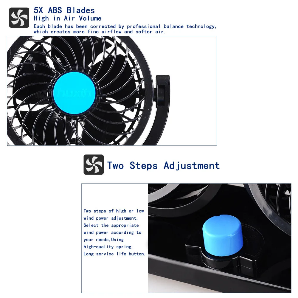 DC 12V двухголовый автомобильный вентилятор круглый портативный автомобильный воздушный вентилятор Регулируемый кулер охлаждающий скользящий 4,5 W-6,5 W