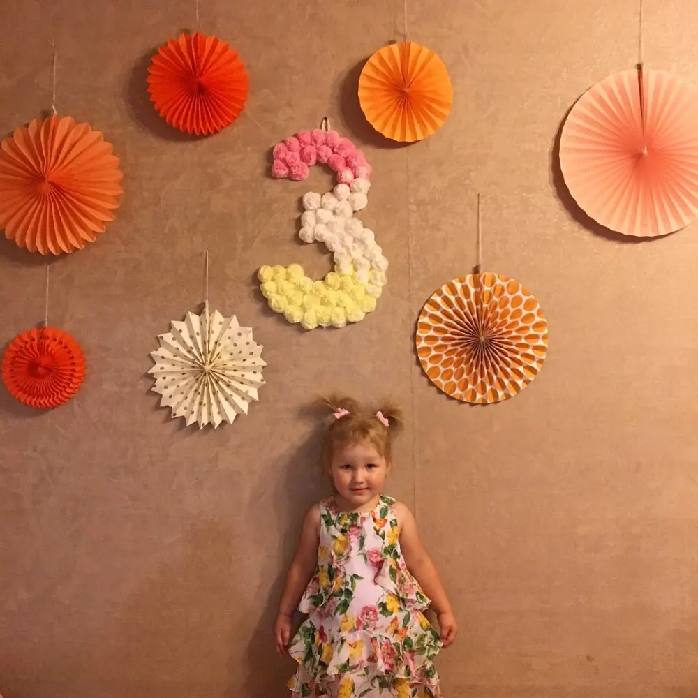 New Orange Set Paper Crafts Home Hanging Decoration Party Birthday Wedding Baby Shower Sunshine Bright Color Paper Fan