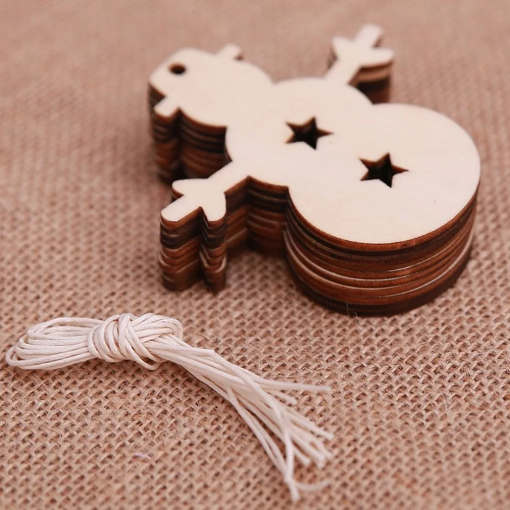 

10PCS DIY Christmas Snowflakes Deer Tree Wooden Pendants Ornaments Christmas Party Decorations Xmas Tree Oraments Kids Gifts