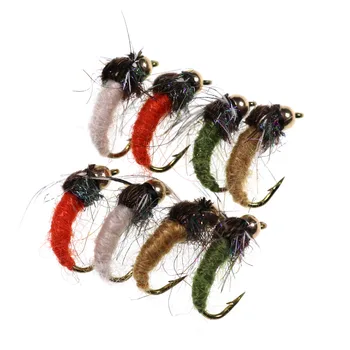

Brass Bead Head Caddis Nymph Fly for Fly fishing Trout Pan Fish Artificial Insect Lure Bait for Fishing 8PCS #12