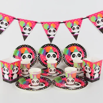 

62pcs Cartoon Panda Theme Disposable Tableware Sets Party Decoration for Kids Birthday Baby Shower Evnent Party Supplies
