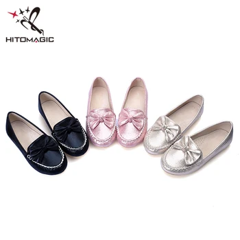 

HITOMAGIC Shoes For Girls Flat Big Kids Children Footwear Brand Leather Moccasins Princess Wedding Casual Shoe Spring Bow