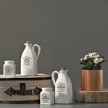 

Houmaid white ceramic spice salt and pepper storage jars seasoning oil sauce vinegar storage bottles set kitchen