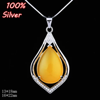 

S925 Sterling Silver Color Vintage Pendant Blank Inlaid Amber Wax Oval 13*18mm Pendant Blank 16*22mm