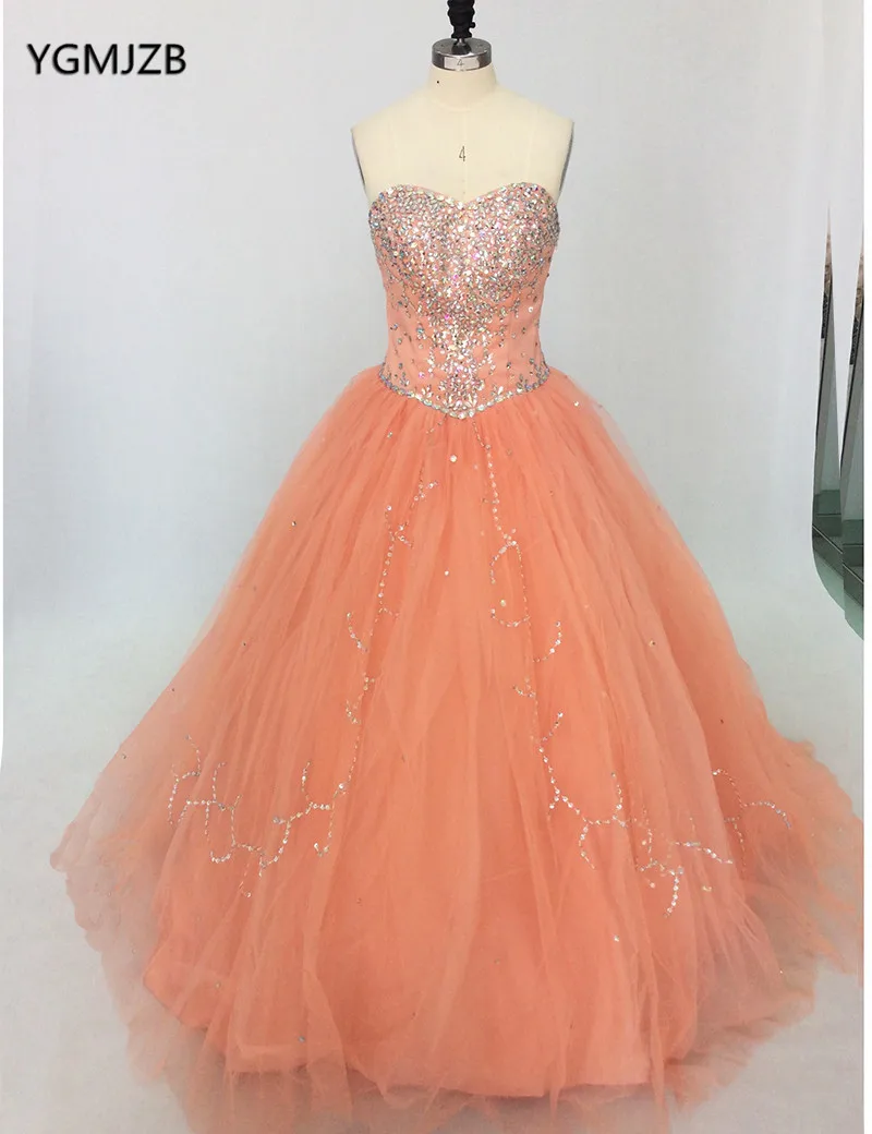 Оранжевые платья Quinceanera бальное платье с бисером и кристаллами милое для