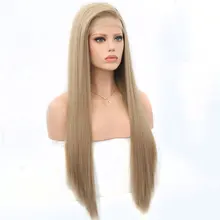 Bombshell длинные шелковистые прямые синтетические парики на кружеве светильник Баклажан коричневый блонд термостойкие волокна волос для белых женщин