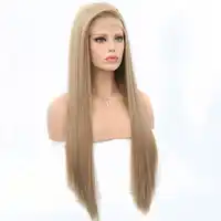 Bombshell Long Silky Straight Synthetic Lace Front Wigs Eggplant Light Brown Blonde Heat Resistant Fiber Hair for White Women