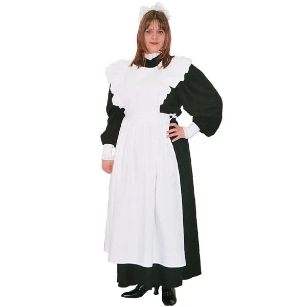 Maids Fancy Dress Costume Optional Mop Hat Ladies Victorian Edwardian Apron 