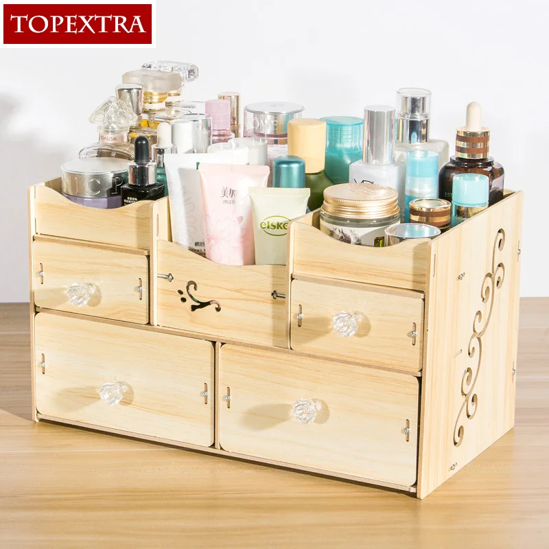 Topextra Large Diy Flower Wood Pvc Makeup Jewelry Cosmetic Dresser