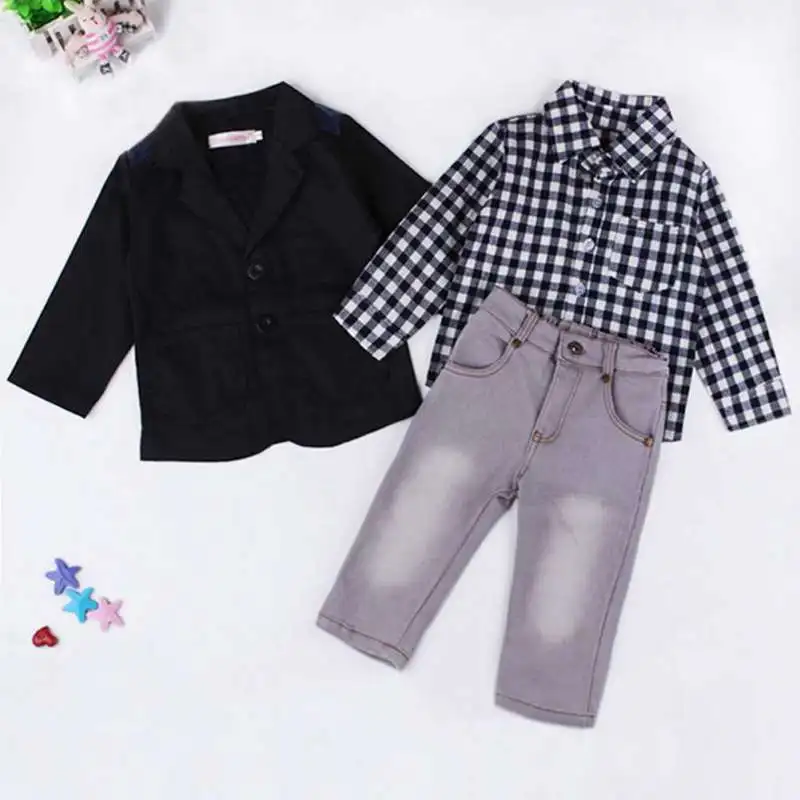 

3Pcs Boy Clothes Set Autumn Shirt Top+ Jacket Coat+ Jeans Pants Wedding Outfits Baby Boys Clothes Set