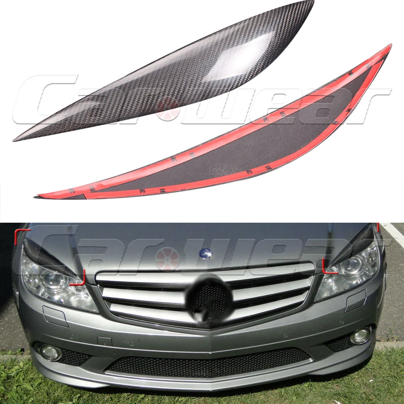2007-2010 накладка на переднюю фару из углеродного волокна для Mercedes benz C class C180 C200 C260 C300