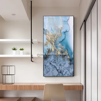 

Abstract Modern Print Painting Wall Art Gold Blue White Wave Prints on Canvas Cuadros Decoracion for Living Room Wall Decoracio