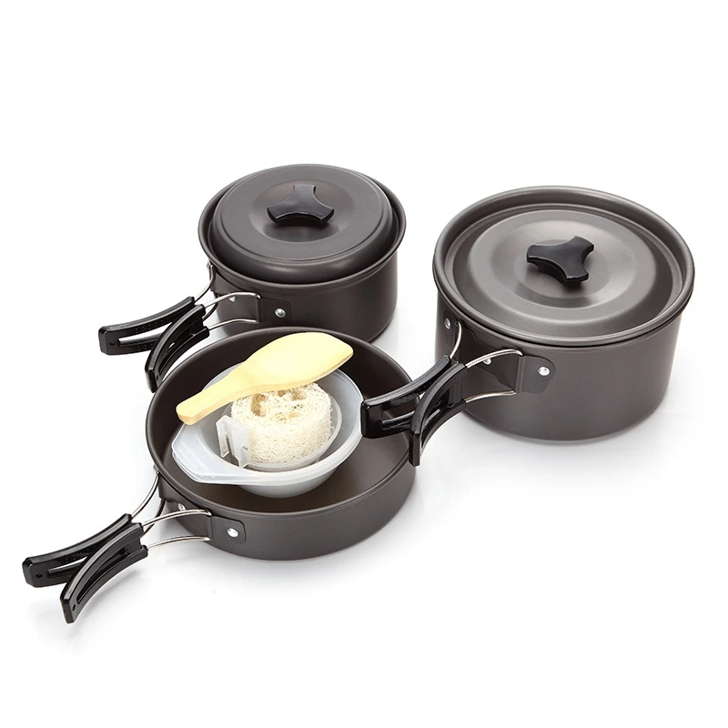 

Portable Camping Pot Pan Set Aluminum Alloy Outdoor Tableware Cookware Cooking Tool For Picnic BBQ 3pcs/Set