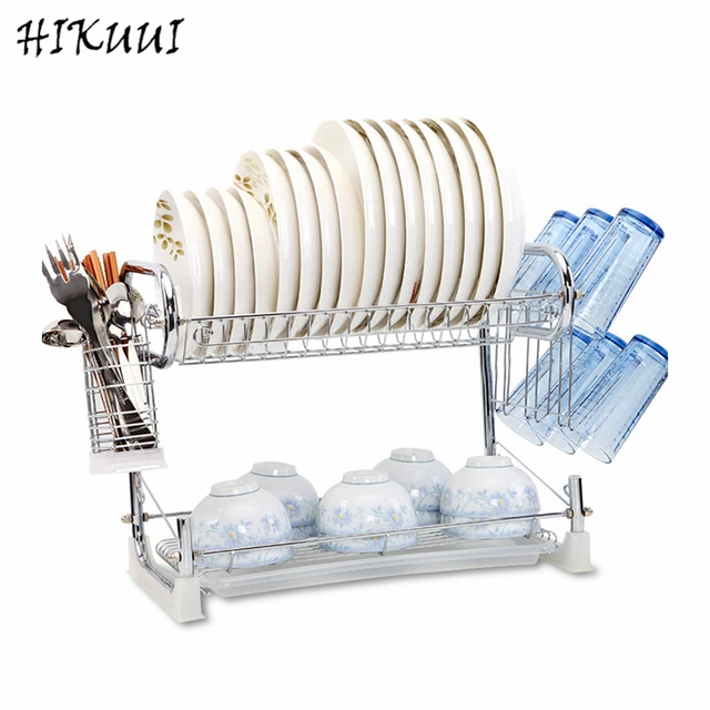 Kitchen Dish Rack Multifunctional 2 Tier Storage Accessories Dishes Kitchen Dish Rack Multifunctional 2 Tier Storage Accessories Dishes Plates Cutlery Draining Metal