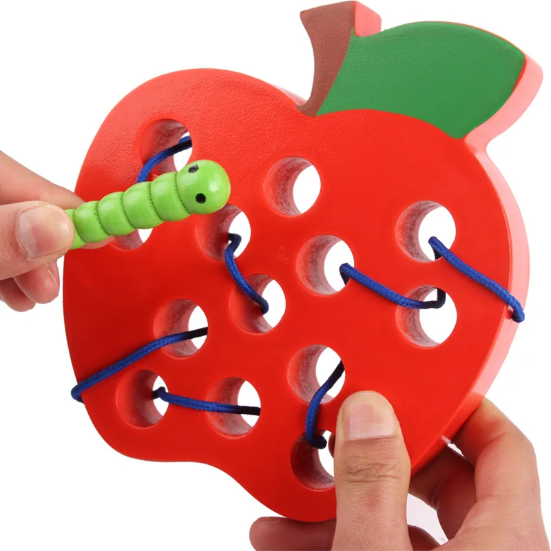 

Childhood Early Puzzle Game Boys & Girls Wooden Fruit Worm Eat Apple Children Safe Funny Puzzles Toddler Threading Lacing Toys