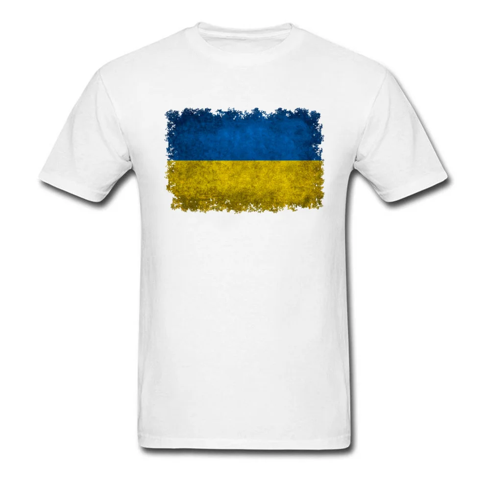 Design Cotton Fabric Top T-shirts for Male Short Sleeve Cool Tops Shirt Coupons April FOOL DAY Round Collar Tee-Shirts Leisure Flag of Ukraine in vintage retro style white