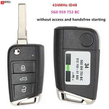 

Keyecu 3 Button 434MHz ID48 Replacement Flip Remote Key Fob for Volkswagen MQB Golf VII MK7 ,for Skoda Octavia A7 2017