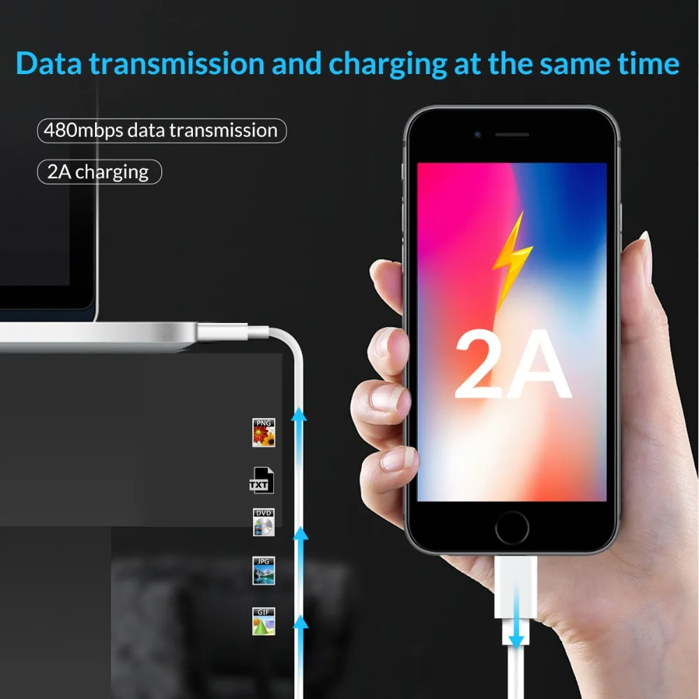 ORICO قسط USB كابل الإضاءة كابل سريع شحن مزامنة بيانات الهاتف المحمول كابل ل iphone 6 7 النبض iphone 8 زائد X 1 m الأبيض