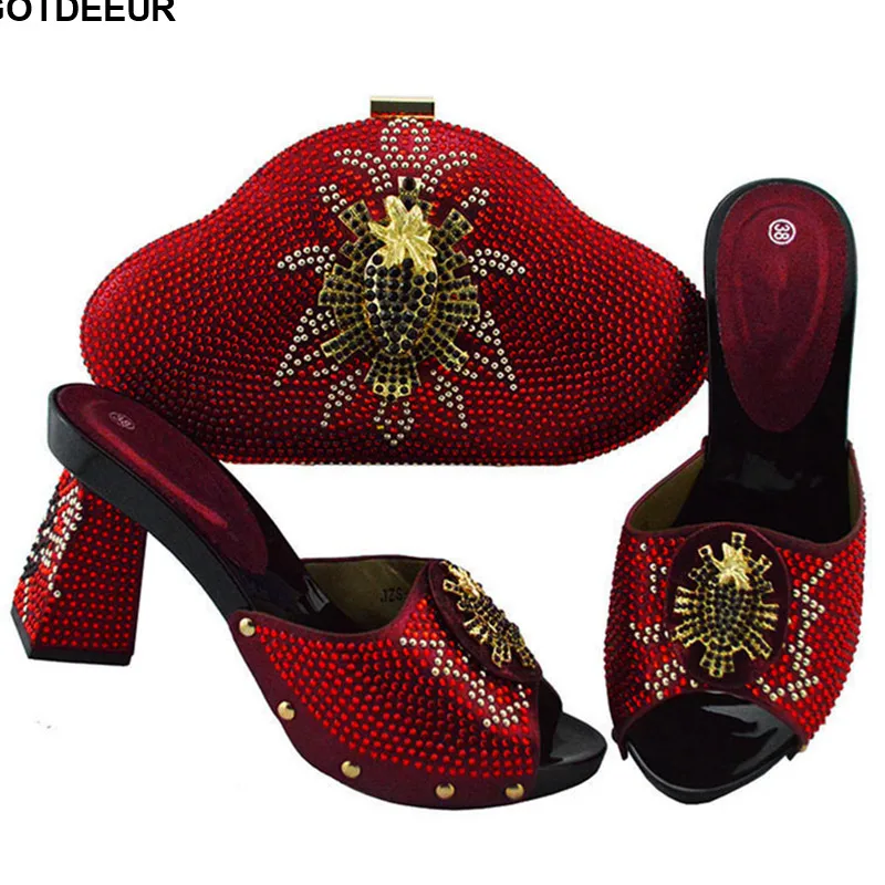

Designer Shoes Women Luxury 2019 African Shoes and Bag Set Decorated with Rhinestone Nigerian Party Shoes and Bag Set for Women