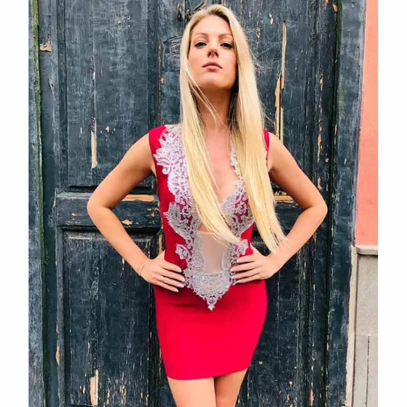 

Wholesale 2019 new dress multiple colour Deep V-neck Fashion mini Sexy nightclub celebrity Cocktail party bandage Dress(H2685)