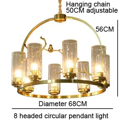 Птичье гнездо Золотой светодиодный подвесной светильник-люстра Подвесная стеклянная медный канделябр светильник светодиодный светильник для фойе гостиной - Цвет абажура: 8 headed light