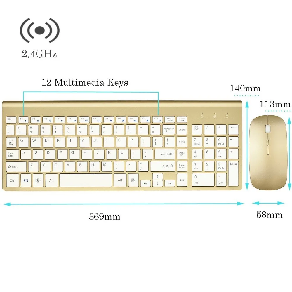 Беспроводная клавиатура и мышь Combo полноразмерная 2,4 ГГц Беспроводная клавиатура с 102 клавишами и энергосберегающая мышь для дома и офиса
