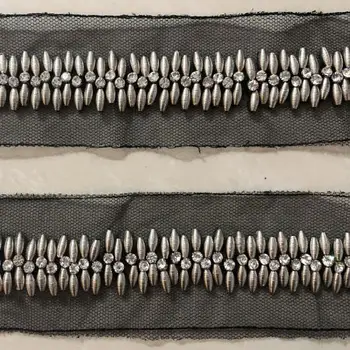 

5Yards Sliver Beaded Lace Rhinestone Beads Mesh Lace Ribbon Fabric Appliques Sewing Accessories Crafts For Clothes Wedding Dress