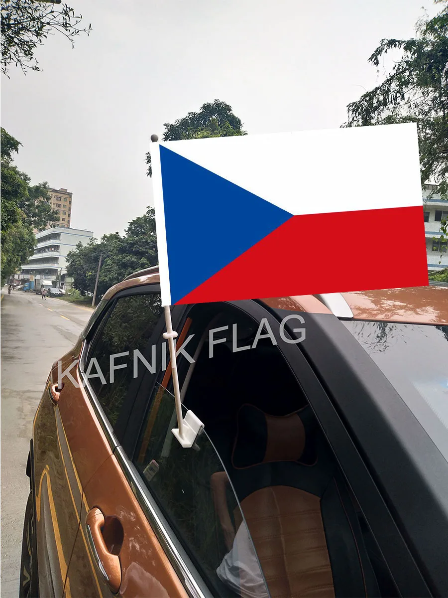 

KAFNIK,30*45CM Czech Republic Window Car Flags and Banners Countries World Custom Flags with 43/52cm flagpole for car decoration