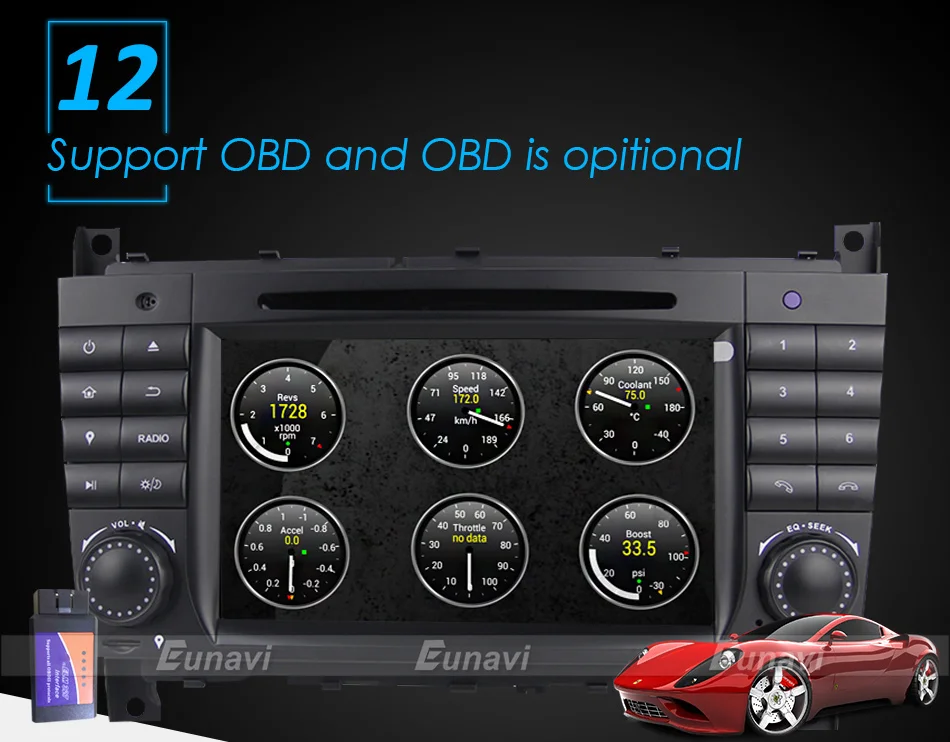 Eunavi 8 ядерный 2 Din Android 9 автомобильный dvd-плеер радио gps для c-класса W203 2004-2007 Clk W209 2005 A-w168 1998 2002 Clk-c209 DSP