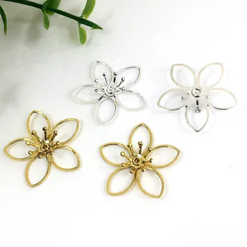 

Filigree Flower 5 Petals Beads Caps 2 Layered Wraps Connector Charms Findings DIY Jewelry Making Gold Silver Color Plated