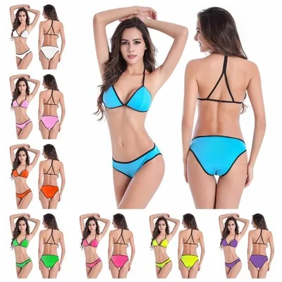 

New girls bikini low waist prone two-piece sexy bandage back cross beach suit suit Brazilian girl flower swimsuit female swimsui
