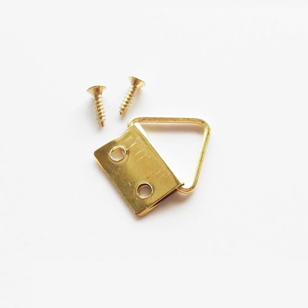 50pcs Golden Double Hole Triangle D-Ring Hanging Picture Photo Oil Painting Mirror Wall Frame Hook Hanger picture frame hook