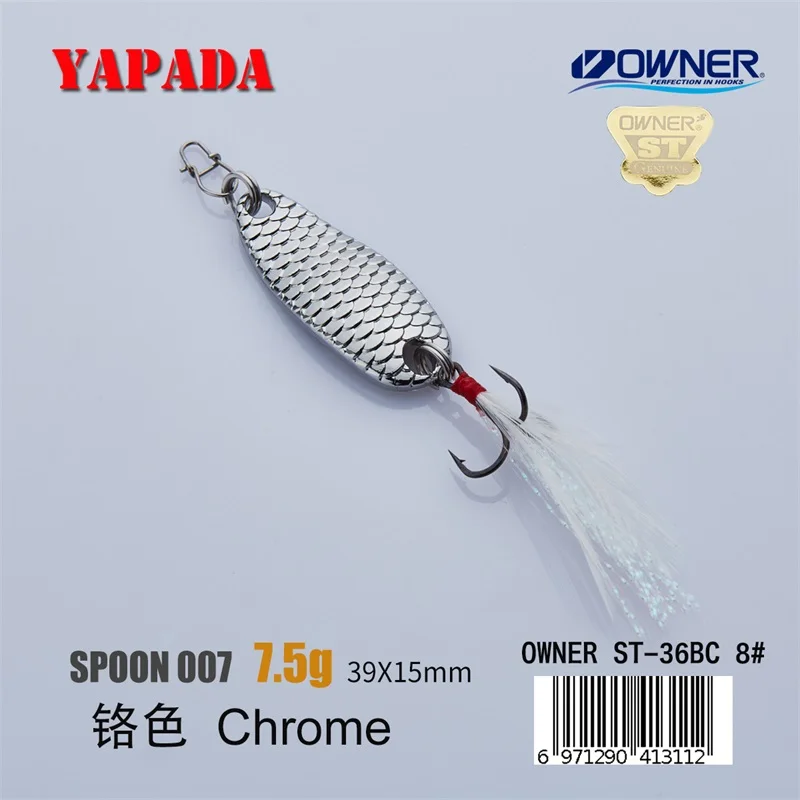 YAPADA ложка 007 Loong Шкала 5 г/7,5 г 34-39 мм держатель тройной крючок многоцветный цинковый сплав металлическая ложка перо рыболовные приманки бас - Цвет: Chrome 7.5g Feather