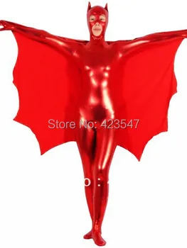 

Red Shiny Metallic Catwoman Superhero Costume With Cape Halloween Costumes