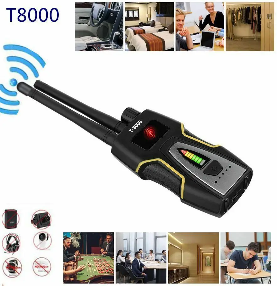 T-8000 Dual antenna RF Signal Detector GSM Audio Finder GPS Scan Detector Anti-spy Bug Anti Candid Camera