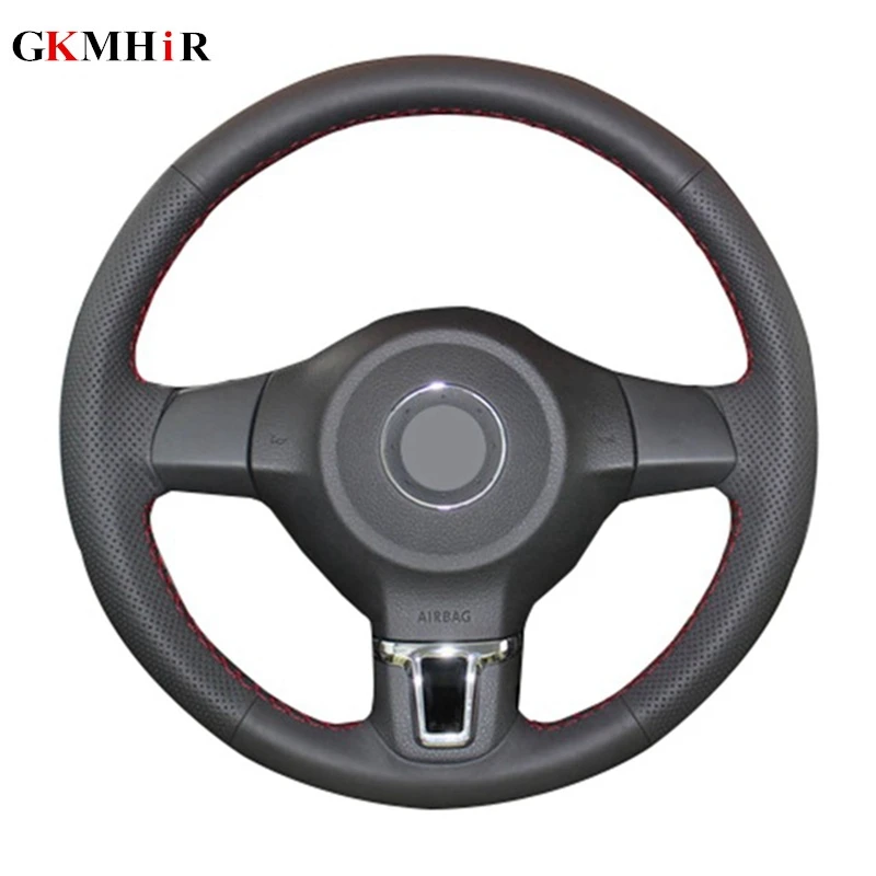 

GKMHiR Black Leather Car Steering Wheel Cover Steering-Wheel for Volkswagen Golf 6 Mk6 VW Polo Sagitar Bora Santana Jetta Mk6