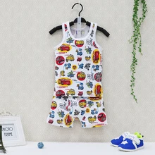 Новинка года; стильный летний комплект одежды из чистого хлопка с круглым вырезом для мальчиков; одежда для детей Детская одежда без рукавов+ шорты Детская одежда для сна; Little Q