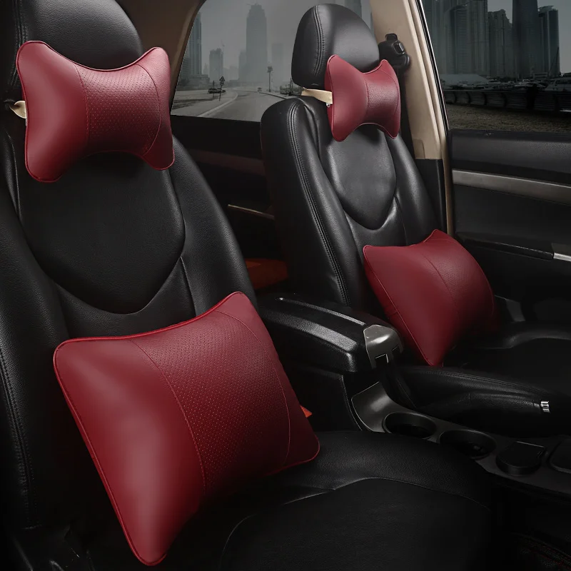 

KKYSYELVA Leather Car Headrest Pillow Neck Pillows Lumbar Support for Office Chair Waist Back Support Car Styling