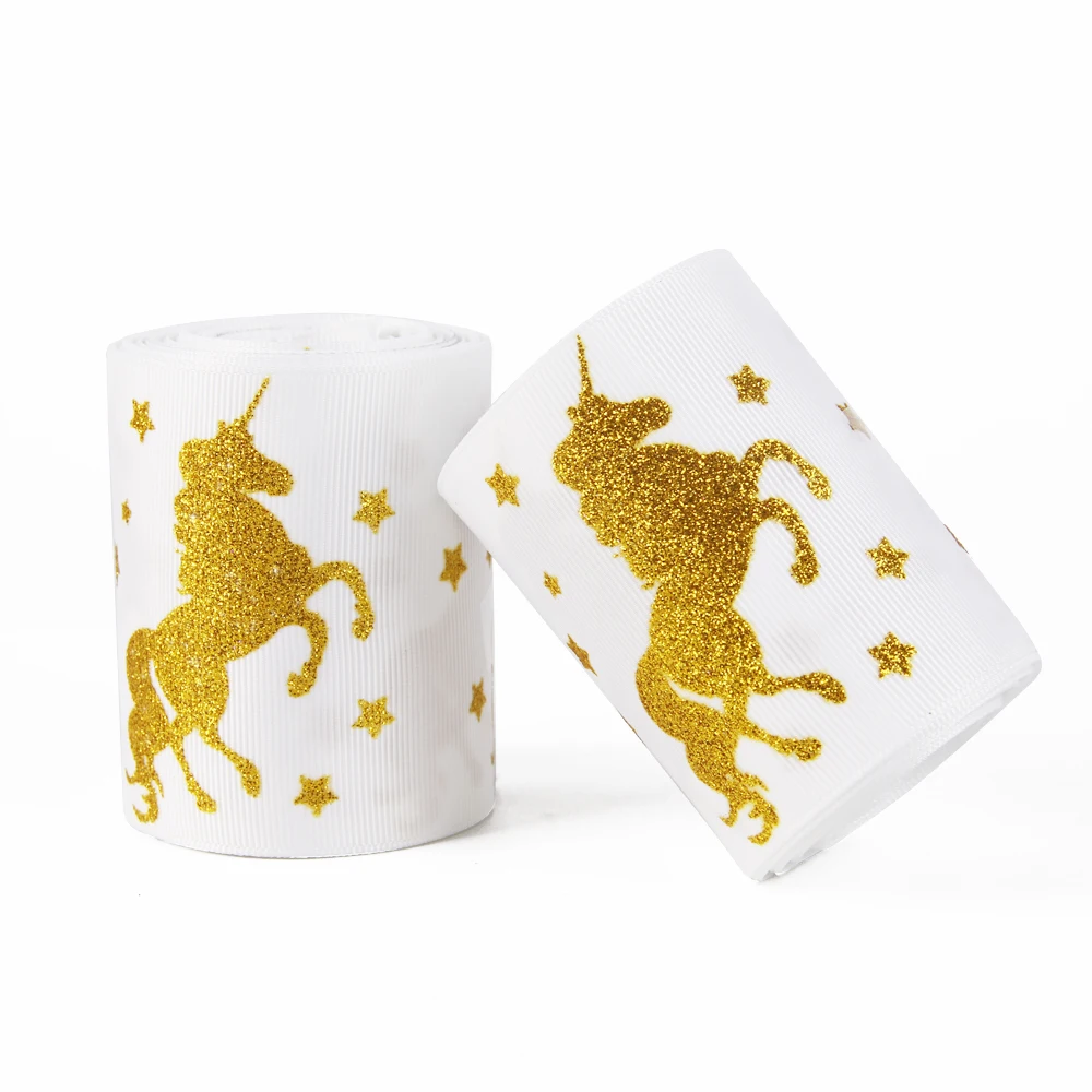 David accessories 3 ''75 мм Блестящий Единорог Лошадь серии печатных резинка из полиэстера 50 ярдов, материалы для ручных поделок, 50Yc2844
