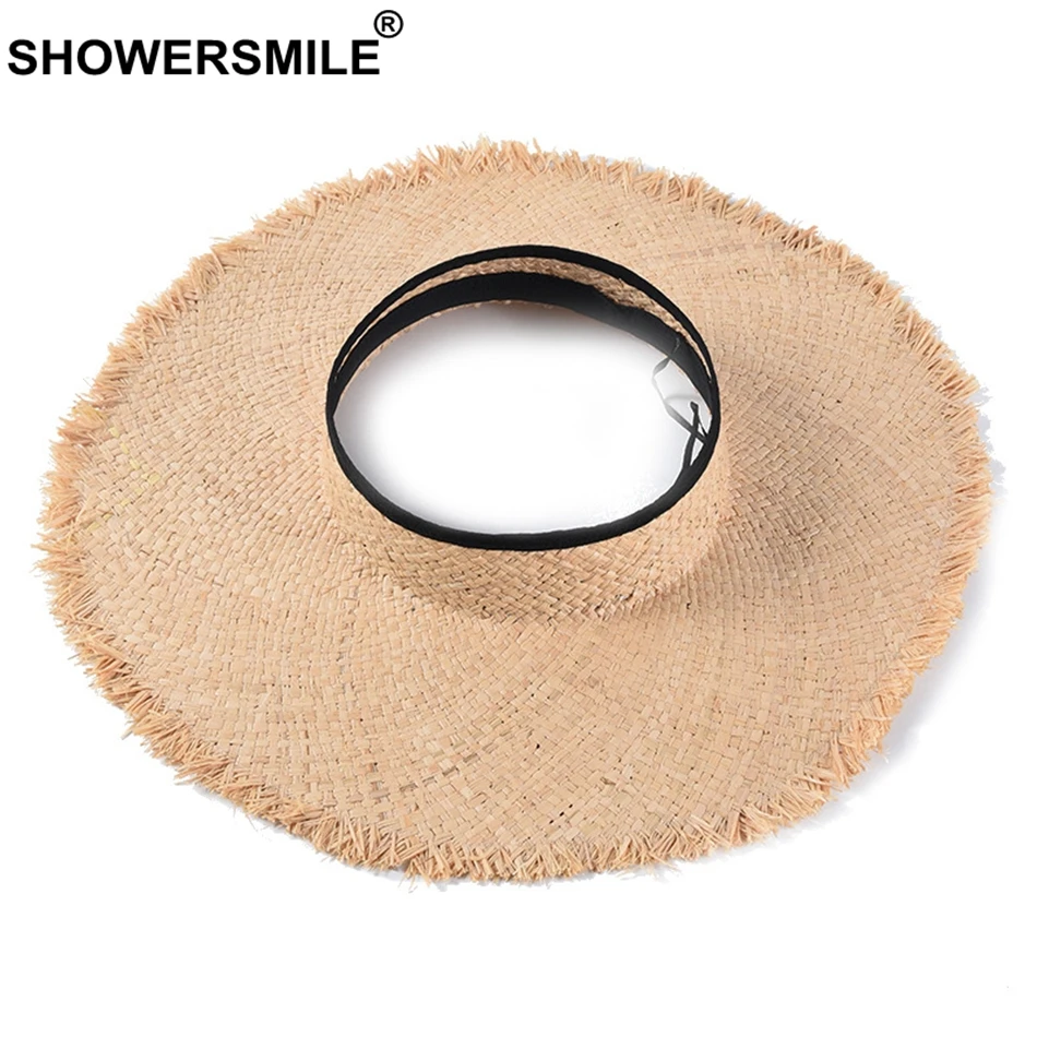 SHOWERSMILE, соломенная шляпа с козырьком, женская летняя шляпа из рафии, натуральная пляжная женская шляпа с широкими полями 12 см, Солнцезащитная Женская кепка с козырьком