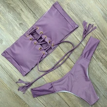 Sexy Chest Cross Bandage Bikini Bandeau Rope Straps Swimsuit Micro Thong Biquini Swimwear Brazilian Bikinis Beach Bathing Suits
