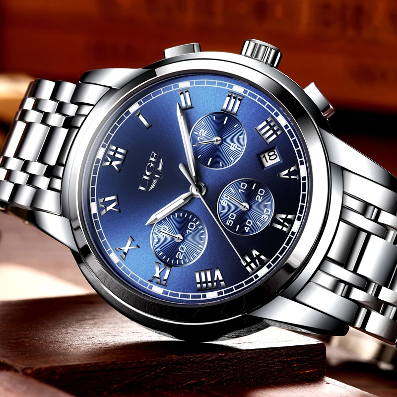 Online 2019 New Watches Men Luxury Brand LIGE Chronograph Men Sports Watches Waterproof Full Steel Quartz Men s Watch Relogio Masculino