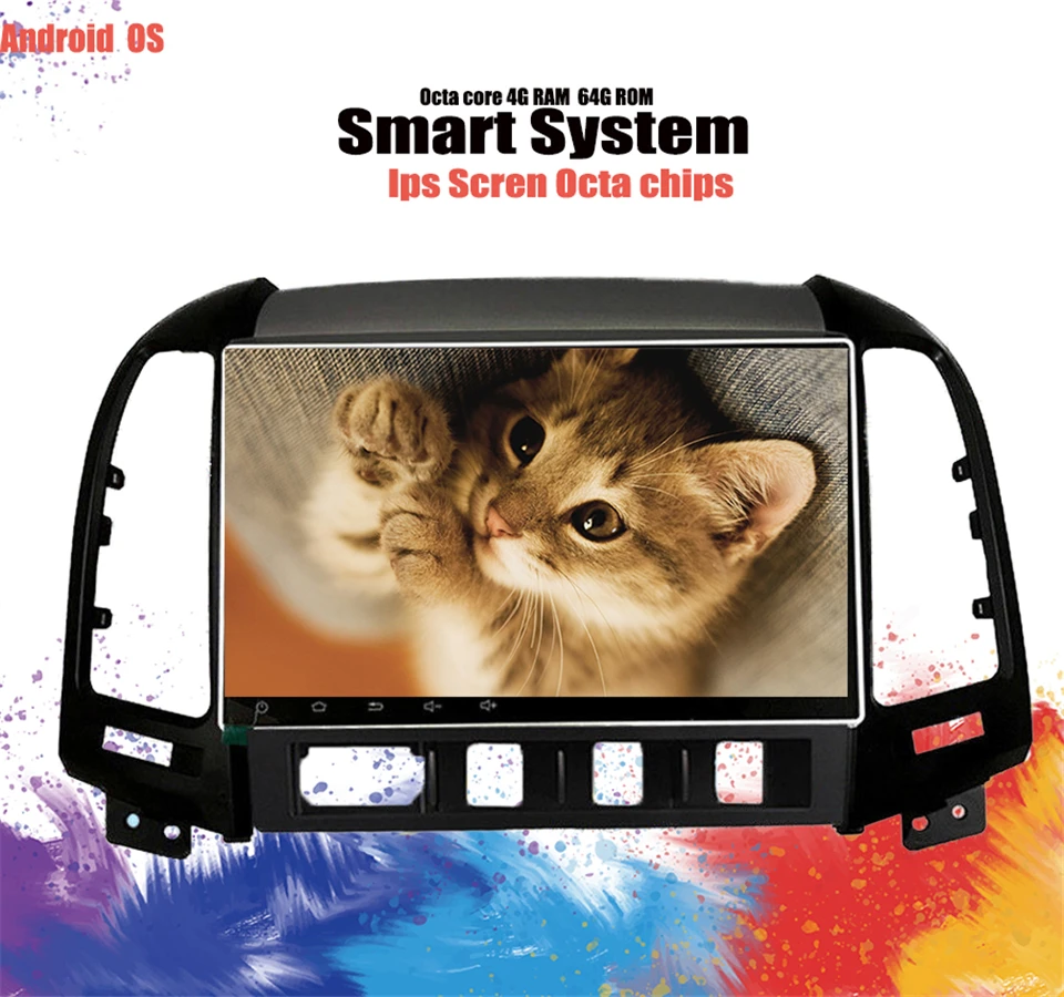 

4+64G Car Multimedia Video Player Android 9.1 GPS Navigation for Hyundai Santa Fe 2 2006-2012 sedan car dvd radio 4 HOLE no dvd