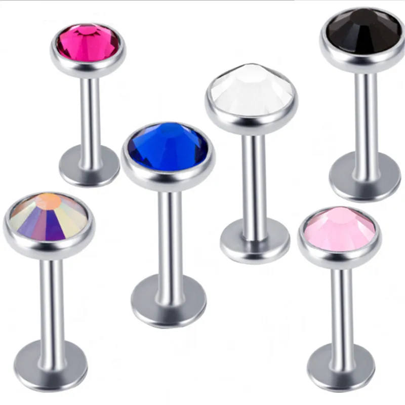 

2018 New Style Stainless Steel Helix Tongue Rings Piercing Crystal Women Labret Rings Body Barbell Ear Bone Ear Studs wholesale