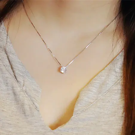 Disc Hot sell shiny crystal pendant 925 sterling silver ladies`necklace female short chain birthday gift drop shipping women no fade Disc Hot sell shiny crystal pendant 925 sterling silver ladies`necklace female short chain birthday gift drop shipping women no fade