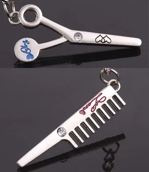 

12pairs/lot Creative Barber scissors comb Keychain Keyring lovers' Key Chain Ring Key Fob Holder wedding Valentine's Day Gift
